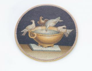 Antique Micro Mosaic Bird And Fountain Brooch