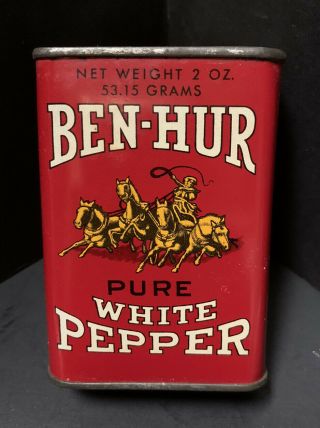 Vintage Ben - Hur White Pepper Spice Tin Metal Can