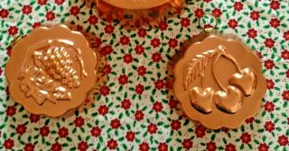 Set Of 2 Vintage Copper Molds Tin Lining Round Grapes & Cherries Made In Korea