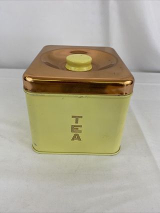 Vintage Lincoln Beautyware Yellow And Copper Lid Kitchen Tea Canister