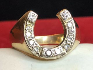 Vintage Estate 14k Gold Natural Diamond Horseshoe Ring Lucky