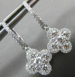 Estate 1.  53ct Diamond 18k White Gold Lucky 4 Leaf Clover Flower Hanging Earrings
