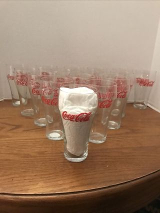 8 Vintage Coca Cola Glass Red Print Bell Shaped 16 Oz.  Libbey Ex Cond