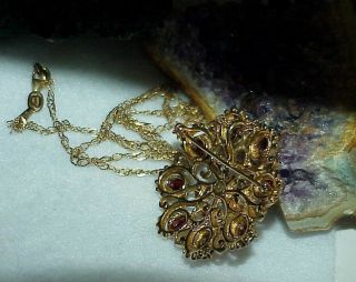 Antique 14k 4.  00ct Garnet Brooch Pin Pendant Necklace & Chain Yellow Gold 16.  Gr 2