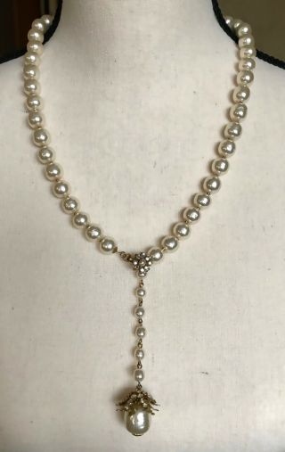 Classic Single Strand Signed Miriam Haskell Large Baroque Pearl Necklace 22 