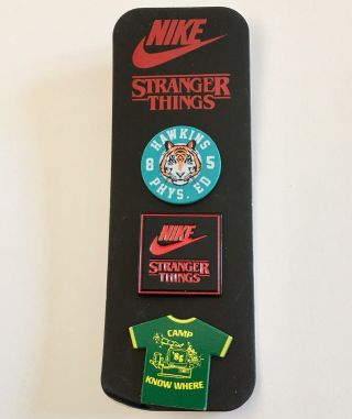 Nike X Netflix Stranger Things Enamel Pins Set Of 3 Camp Know Where Hawkins