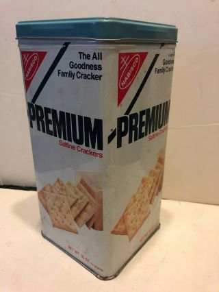 Vintage Nabisco Premium Saltine Crackers Tin With Light Blue Lid 16 Oz 1978