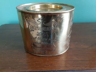 Vintage English Breakfast Tea Gold Tin With Engraved Letters