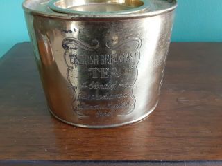 Vintage English Breakfast Tea Gold Tin With Engraved Letters 3