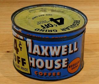 Vintage 1 Lb Maxwell House Coffee Tin Can W Lid Empty Pound Reg Grind