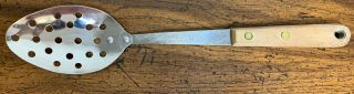Vintage Robinson Knife Co Stainless Steel Slotted Spoon With Wood Handle 12” Usa