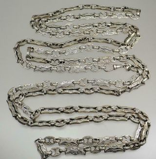 Long 76  Antique Victorian Sterling Silver Floral Scrolled Book Chain Necklace