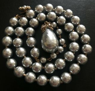 Classic Single Strand Signed Miriam Haskell Silver Baroque Pearl Necklace 16 "