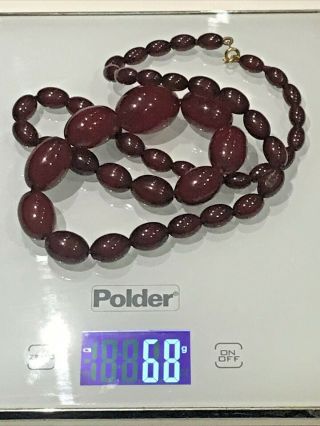 Early Cherry Amber Bakelite Oval Barrel Beads Necklace 67 Grams