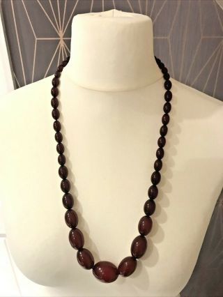 Early Cherry Amber Bakelite Oval Barrel beads Necklace 67 grams 3
