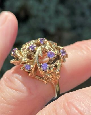 9ct Abstract Unusual Ring Purple Gemstones Vintage 1970/80 