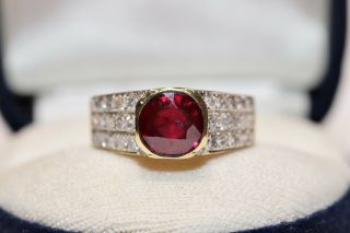 Vintage 18k Gold Natural Diamond And Ruby Decorated Pretty Strong Ring