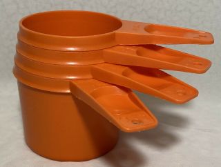 Vintage Tupperware Measuring Cups Orange Full Set Of 4 1/2 Cup To 1 Cup