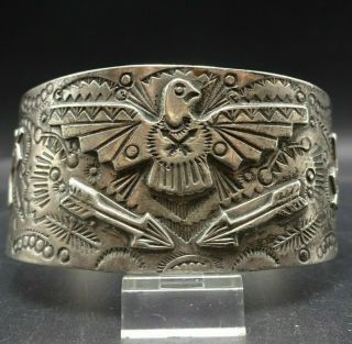 Old 1930s Fred Harvey Era Navajo Hand - Stamped Sterling Silver Cuff Bracelet