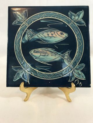 Handmade Blue Fish Ceramic Tile H&r Johnson Studio Pottery Made In England