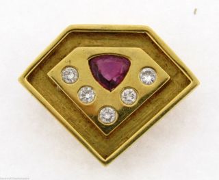 Exquisite Vintage Designer 18k Yellow Gold Diamond Ruby Pendant Enhancer