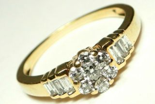 Wow Antique Art Deco 18ct Gold 0.  50ct Diamond Daisy Ring - Baguette Cut Shoulders