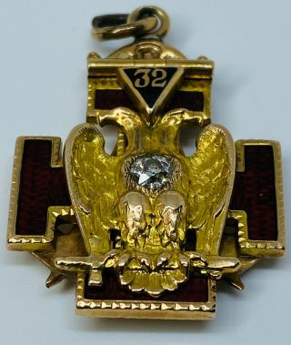 Antique (1916) Masonic Jewel: Tri - Fold 14k Gold Charm / Pendant W/ Diamond