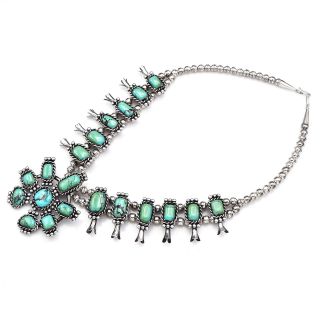 Vintage Sterling Silver Turquoise Southwestern Squash Blossom Necklace 248.  1 Gr