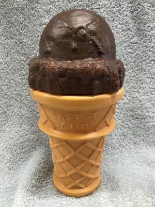 Vintage " Safe T Cup " Chocolate Ice Cream Cone Plastic Bank (9 " High)