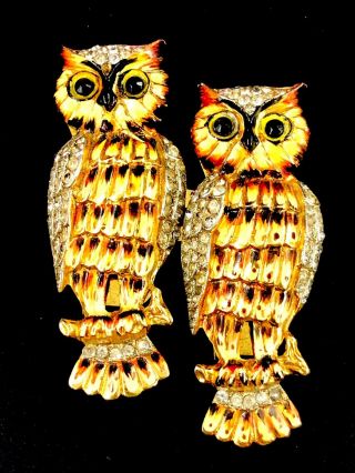 Rare 1941 Coro Vermeil Sterling Rhinestone ‘horned Owl’ Duette Dress Clips Book
