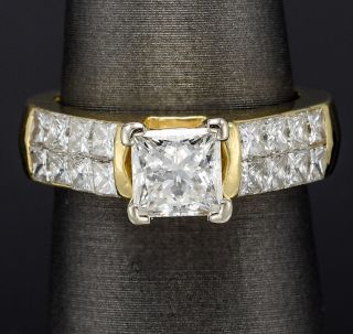 Gia Certified 1.  08 Ct Center 18k Gold 2.  36 Tcw Diamond Square Cut Band Ring 9.  3g