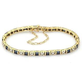 Vintage 14k Yellow Gold 4.  32 Tcw Sapphire & Diamond Link Tennis Bracelet 16.  1 Gr