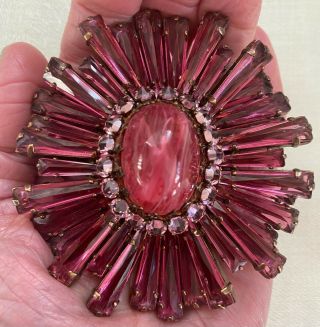 Signed Schreiner York Ruffle Crystal Glass Pin Brooch Pendant Vintage Estate