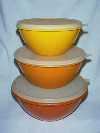 (3) Vintage Tupperware Wonderlier Mixing Bowls 234,  235,  & 236 Harvest Colors