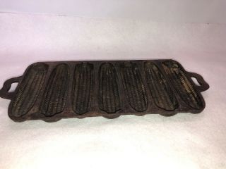 Vintage Cast Iron 7 Ear Corn Bread Muffin Pan Mold Marked 7c D