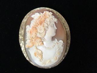 Antique Victorian 14k Gold Carved Shell Cameo Pin Brooch Pendant Fabulous Estate