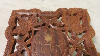 Vintage Carved Wood Plant Stand / Coaster Trivet Set of three (3) Made in India 3