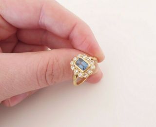 18ct Gold Emerald Cut Sapphire Diamond Cluster Ring,