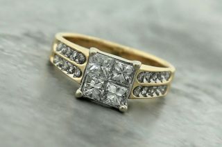 Ladies Vintage Estate 14k 585 Yellow Gold Princess 1.  40ctw Diamond Cocktail Ring