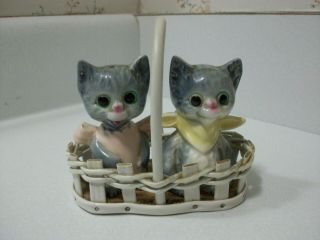 Cute Vintage Goebel West Germany Cat / Kitten In Basket Salt And Pepper Shakers