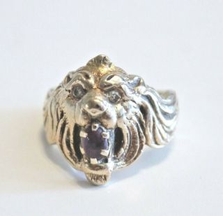 Antique Art Nouveau Real Diamond Ruby Gold Lions Head Men 