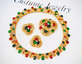 Ciner Stunning 18k Gold Plated Emerald/ruby/sapphire Cabochons Set