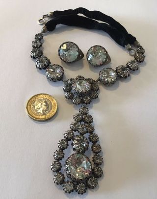 1950s Francis Winter Dior Rhinestone Paste Choker Necklace Earring Parure