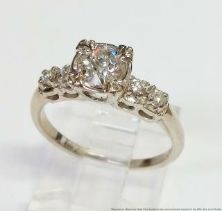 Gia 0.  62ct Old European Cut Diamond Center 14k White Gold 1940s Engagement Ring
