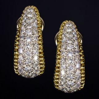 2.  5ct F - G Vs Ideal Cut Diamond 18k Vintage Earrings Retro Gold Pave Huggie Hoop