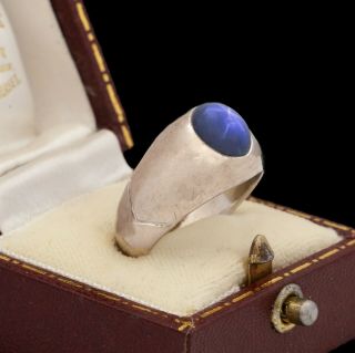 Antique Vintage Art Deco 18k White Gold Blue Star Sapphire Band Ring Sz 8.  75