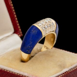 Antique Vintage Art Deco Mid Century 18k Gold Diamond Lapis Lazuli Ring Sz 6.  25