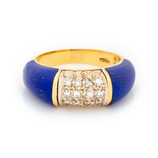 Antique Vintage Art Deco Mid Century 18k Gold Diamond Lapis Lazuli Ring Sz 6.  25 2