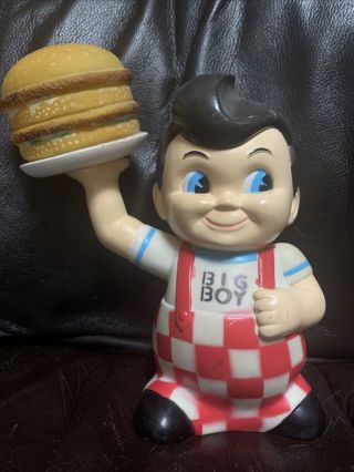 Vintage Big Boy Hard Plastic With Stopper Coin Bank Toy Advertising 8” Tall