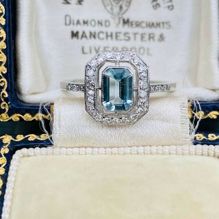 Reserved - Art Deco,  Platinum Aquamarine & Diamond Engagement Ring,  C1925